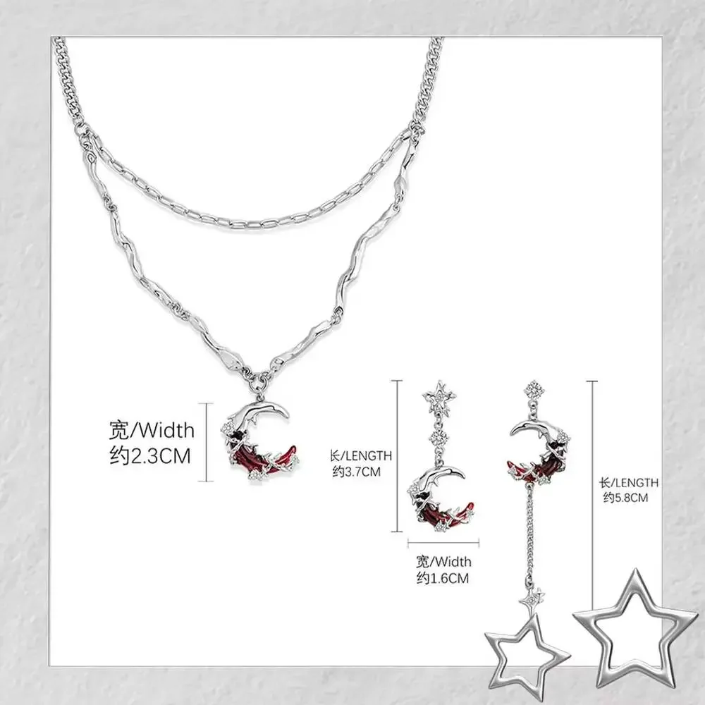 Sylus Inspired Blood Moon Earrings - Gothic Asymmetrical 925 Silver Pin Otome Je
